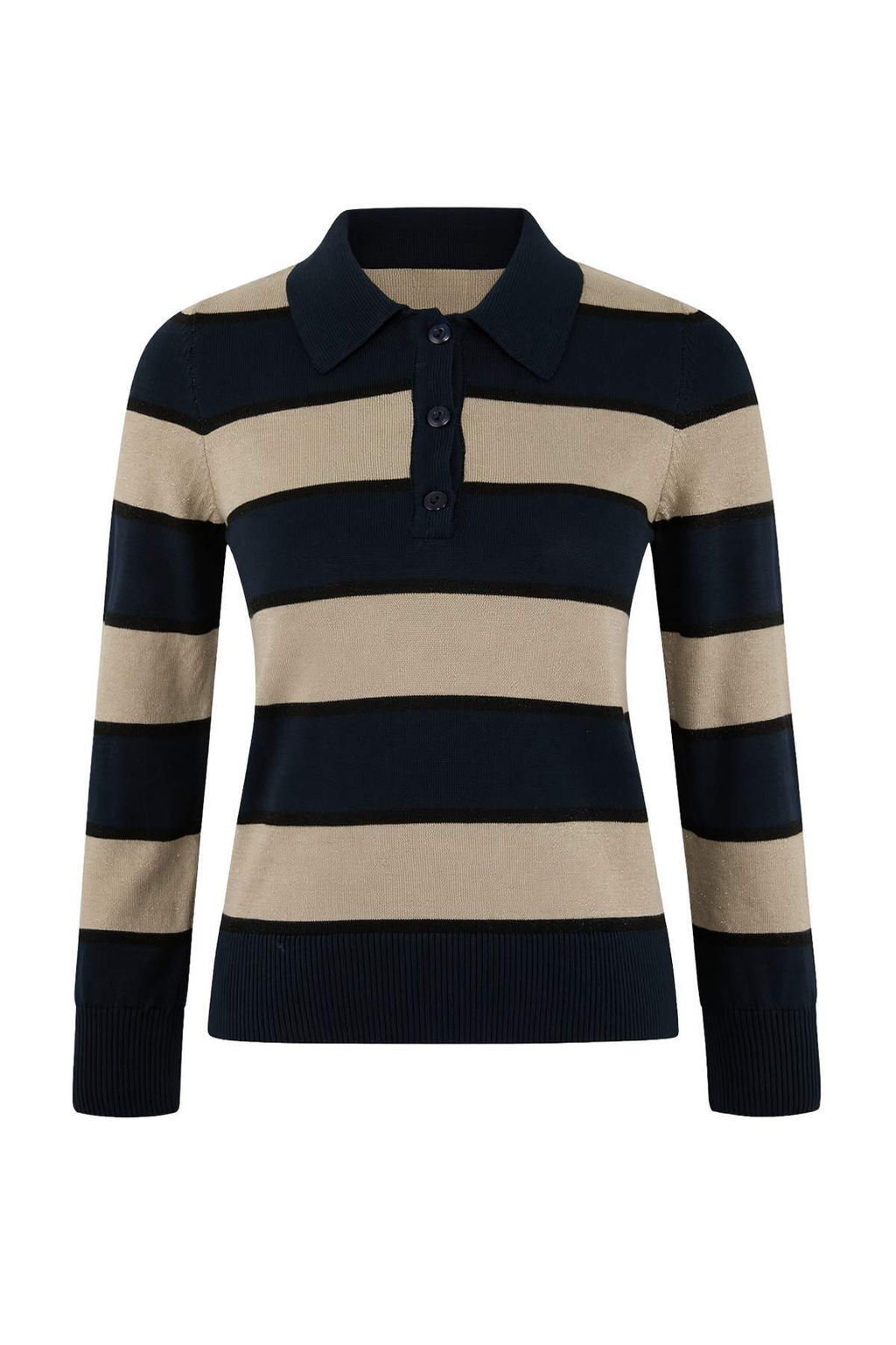 Lacivert Simli Iplik Detayl? Cizgili Polo Yaka Triko Bluz TWOSS26BZ00126