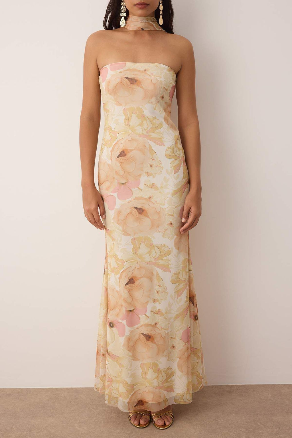 Cok Renkli Cicekli Orme Tul Maxi Abiye Gece Mezuniyet Elbisesi TPRSS25AE00194 - Trendyolmilla фото 3