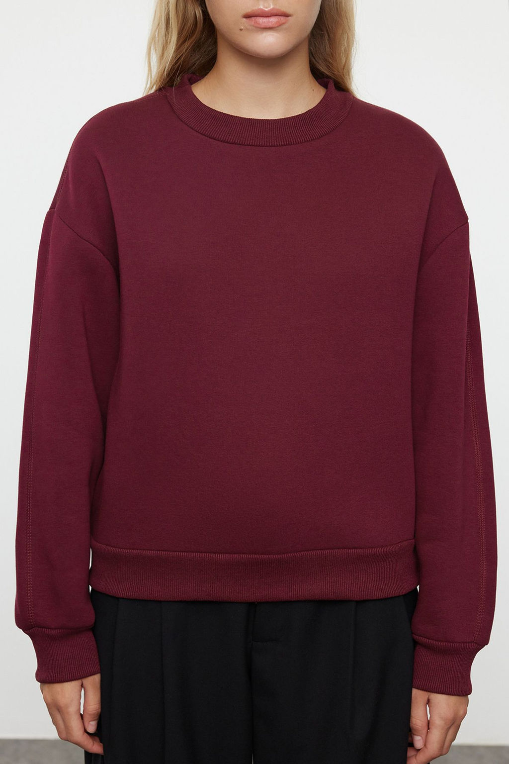 TRENDYOLMILLA Bordo Kal?n Ici Polarl? Yar?m Bal?kc? Yaka Relaxed/Rahat Kal?p Orme Sweatshirt TWOAW20SW0584  фото 3