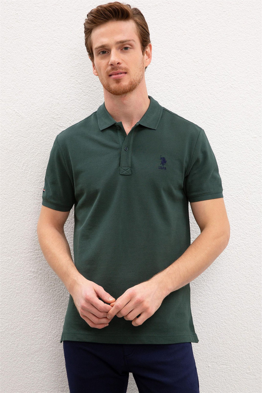 U. S. Polo Assn / Мужская темно-зеленая базовая футболка с воротником-поло