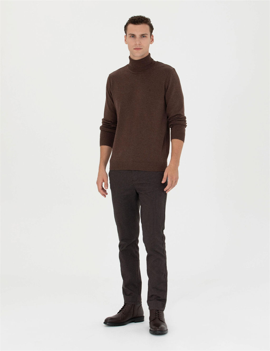 Kahverengi Slim Fit Bal_k__ Yaka Basic Triko Kazak - Pierre cardin фото 4