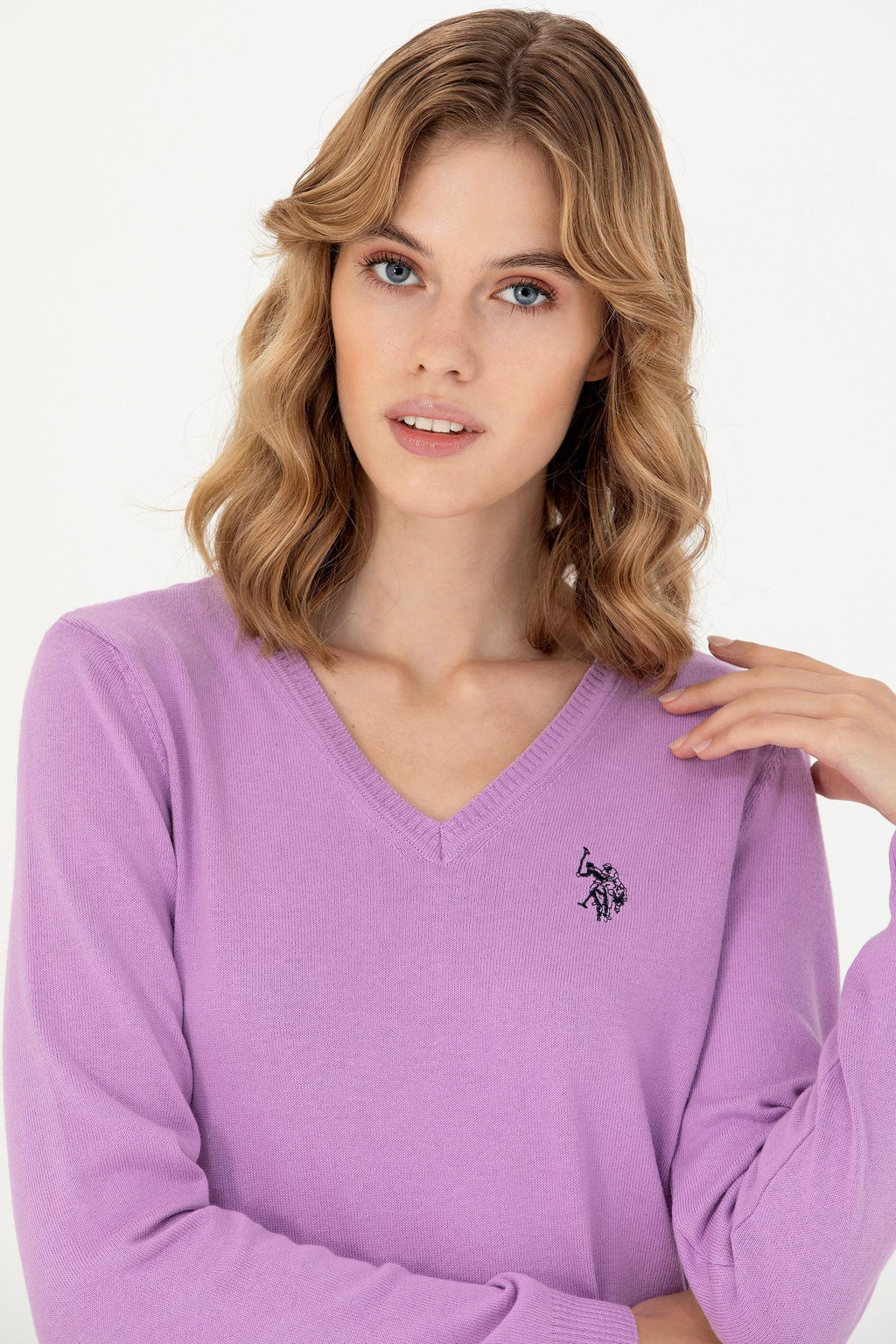 Свитер женский U.S. Polo Assn с v-образным вырезом Магнолия хлопок  фото 18