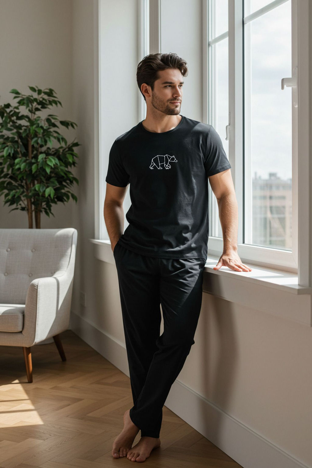 TRENDYOL MAN Siyah Regular Fit Nak?sl? Orme Pijama Tak?m? TMNAW25PT00023