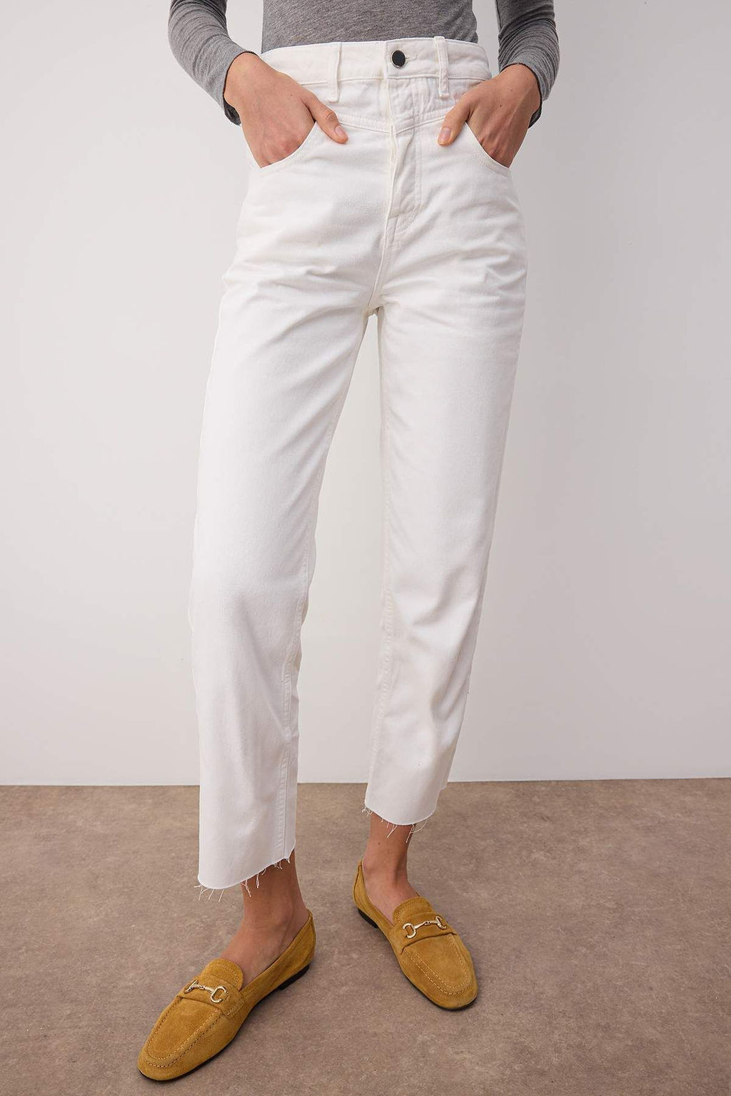 Ekru Yuksek Bel Straight Boru Paca Duz Kesim Jeans TWOAW26JE00183 - Trendyolmilla фото 3