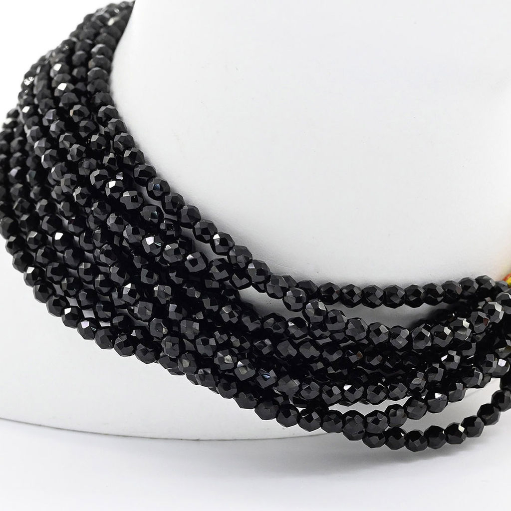 Браслет 10 нитей из циркона шарик 2мм цвет черный