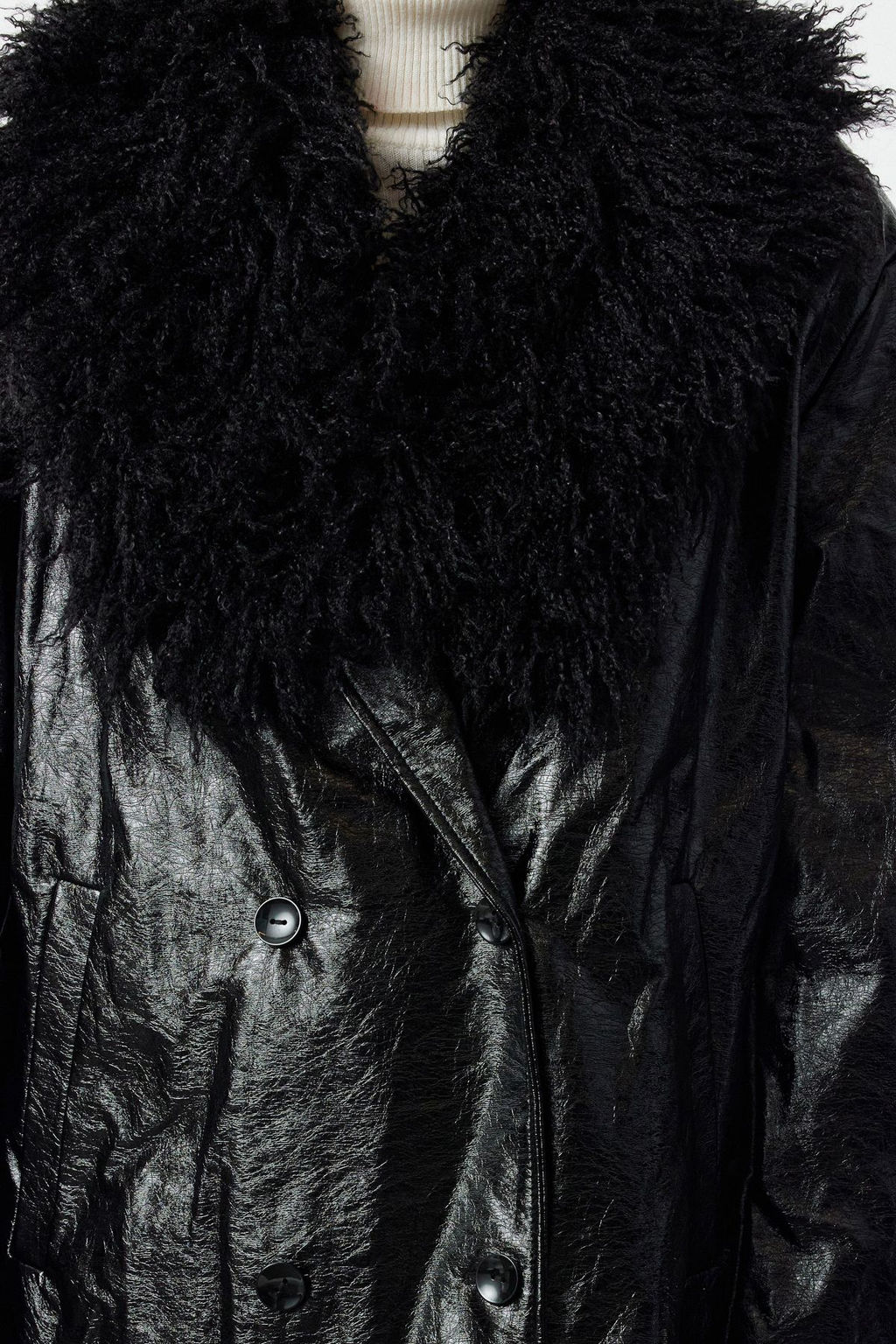 Siyah Oversize Kal?p Yakas? Kurk Detayl? Suni Deri Ceket Mont TWOAW25MO00029 - Trendyolmilla фото 3