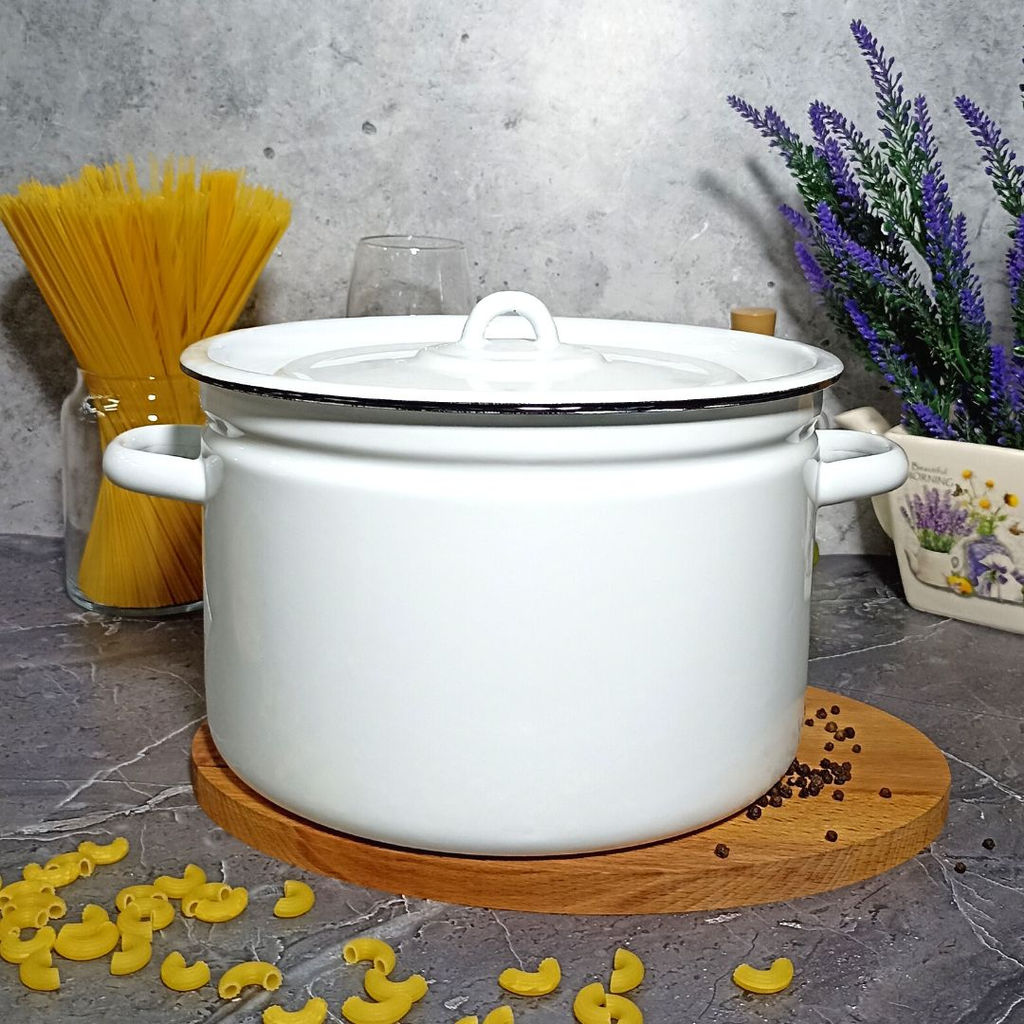 Кастрюля 7,0л цил. 2с18 белосн. - Стальэмаль фото 2