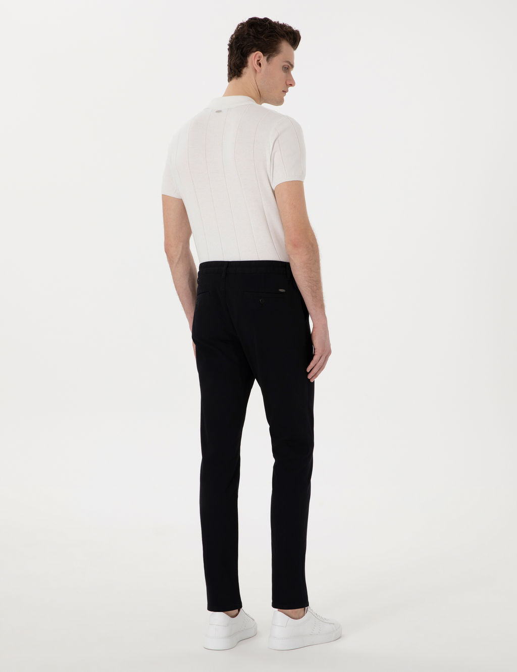 Siyah Slim Fit Beli Lastikli Kanvas Pantolon