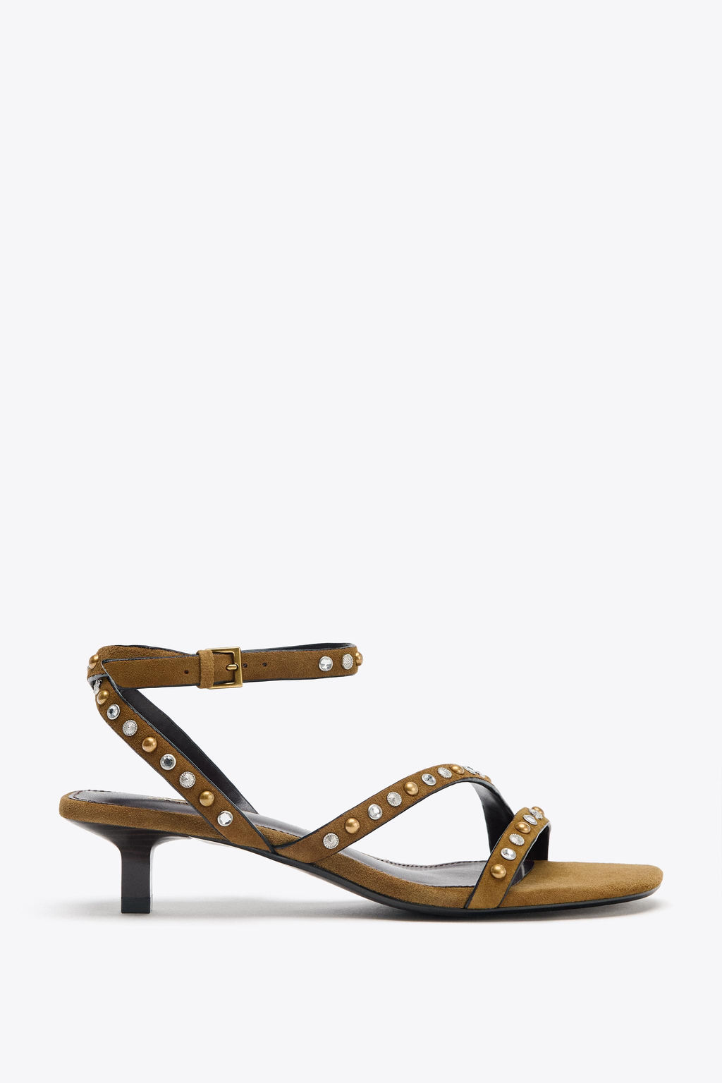 SPLIT SUEDE STUDDED KITTEN HEEL SANDALS - Zara фото 8
