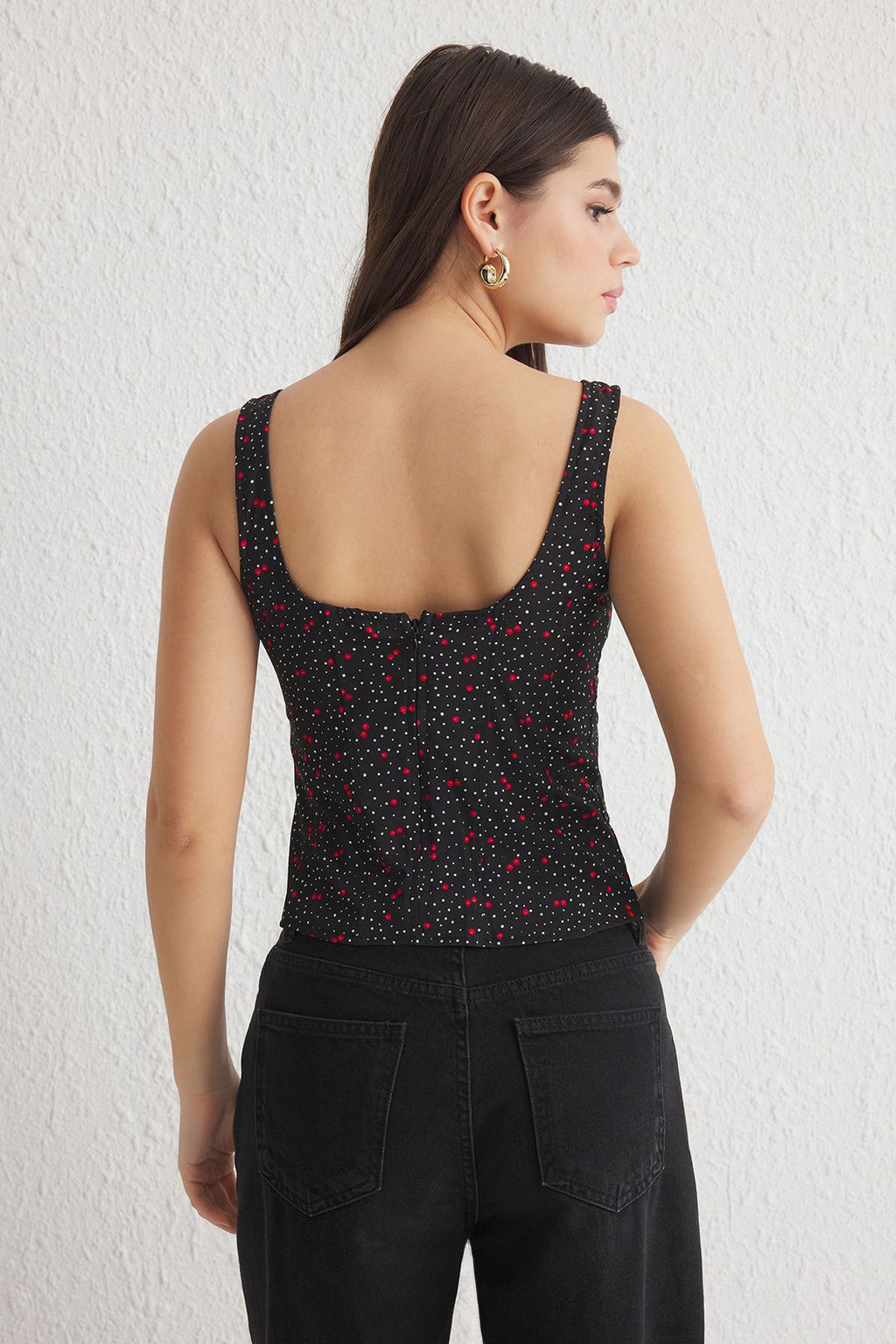 Trendyolmilla Ekru Ask?l? Limon Desenli Onu Buzgulu Crop Dokuma Bluz TWOSS25BZ00052 фото 15