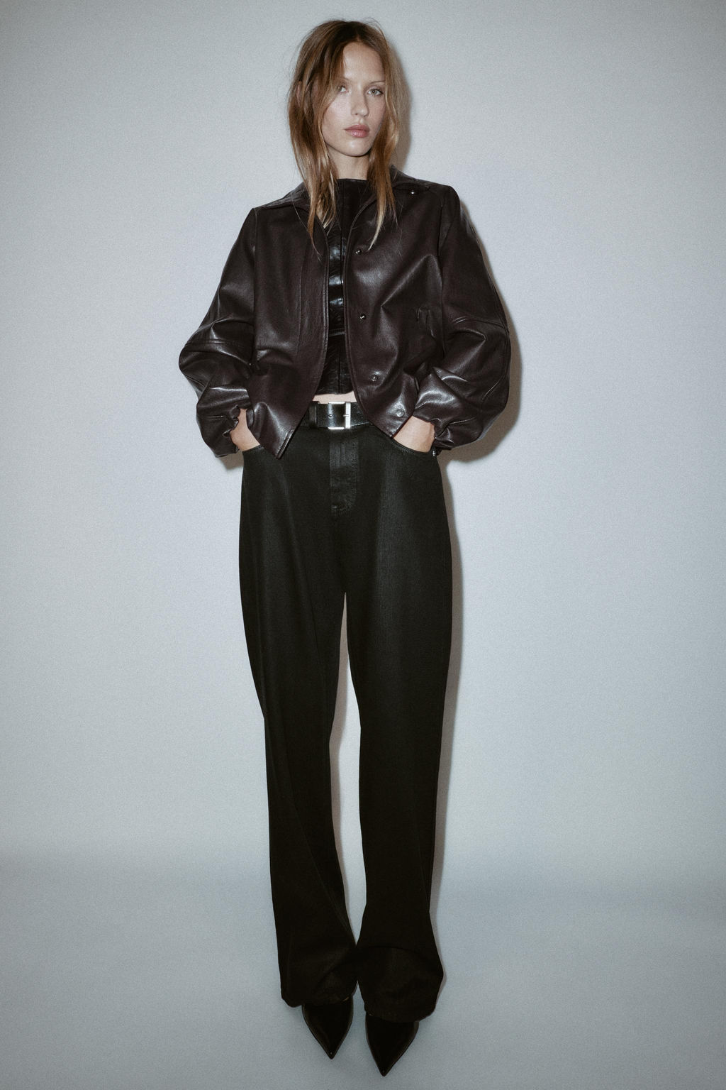 FAUX LEATHER HIGH-NECK JACKET