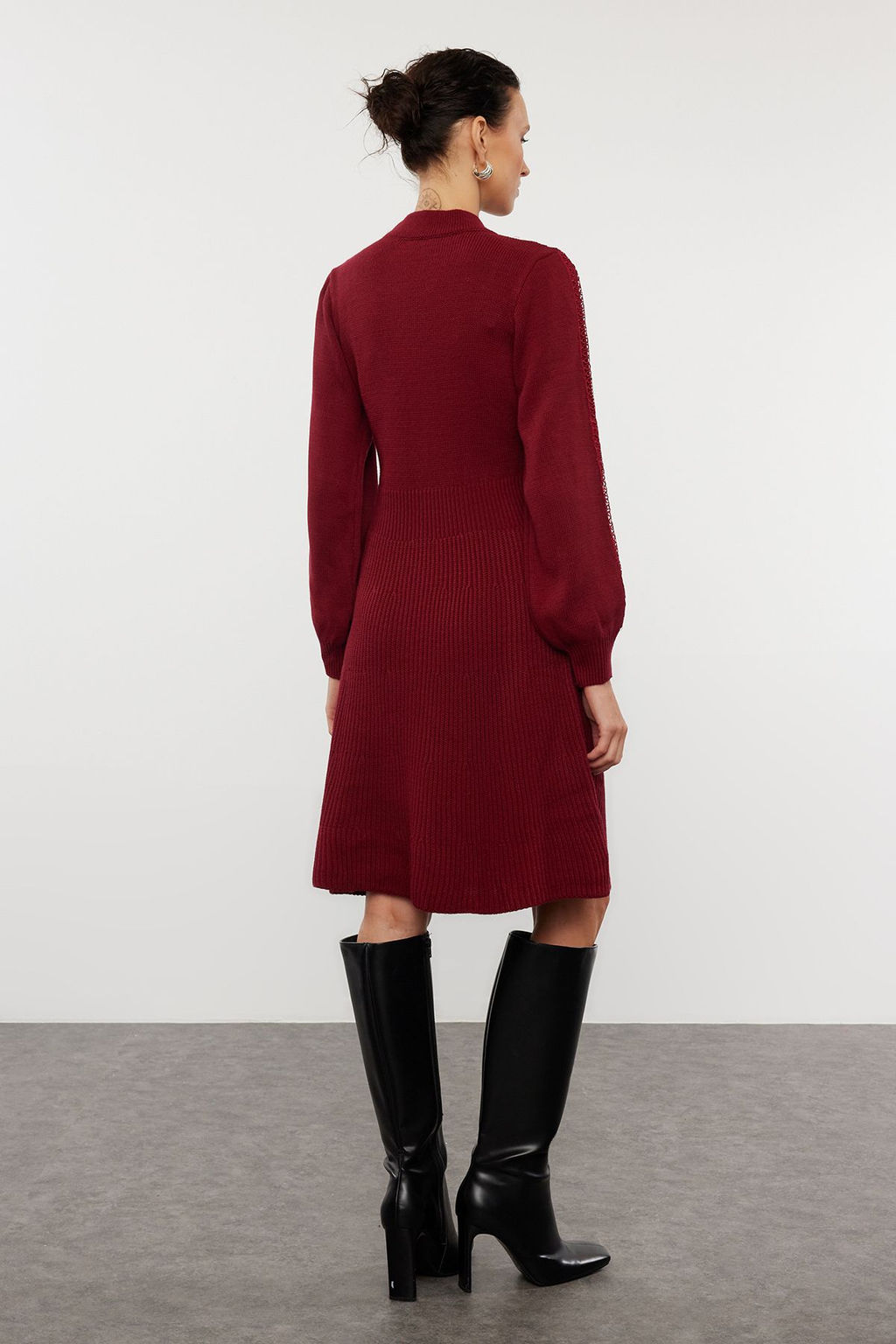 Bordo Mini Triko Dantelli Elbise TWOAW22EL0011