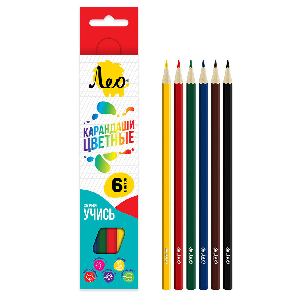 Лео Учись Набор цветных карандашей LNSCP-06 заточенный 8 х 6 цв
