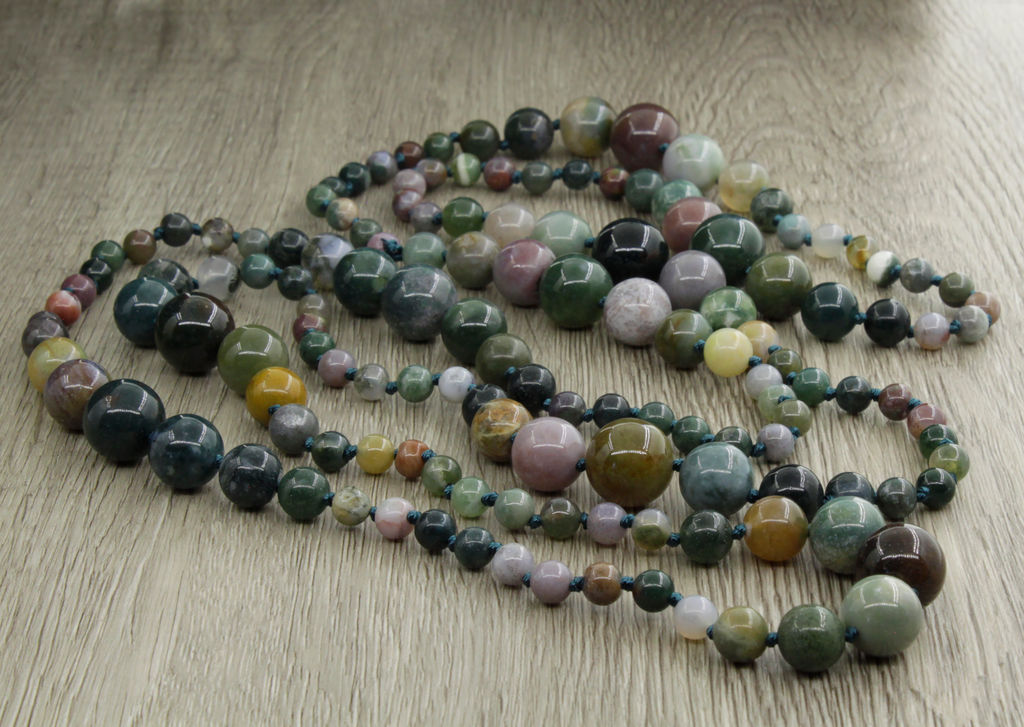 Бусы яшма зеленая 6..14мм, бусы "Равновесие" 130см