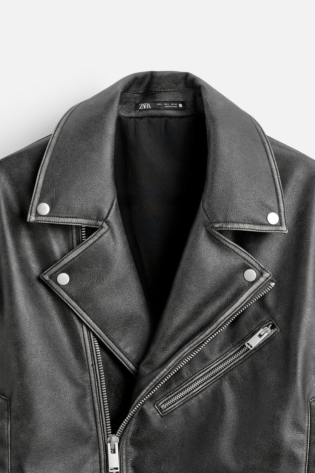 WASHED LEATHER EFFECT BIKER JACKET - Zara фото 9