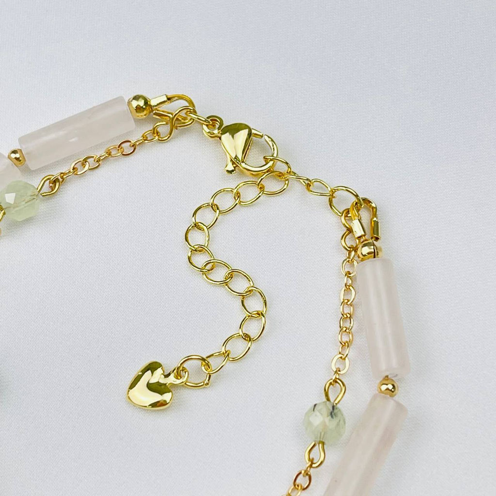 Браслет двойной из Розового кварца и Пренита 16,5 см +