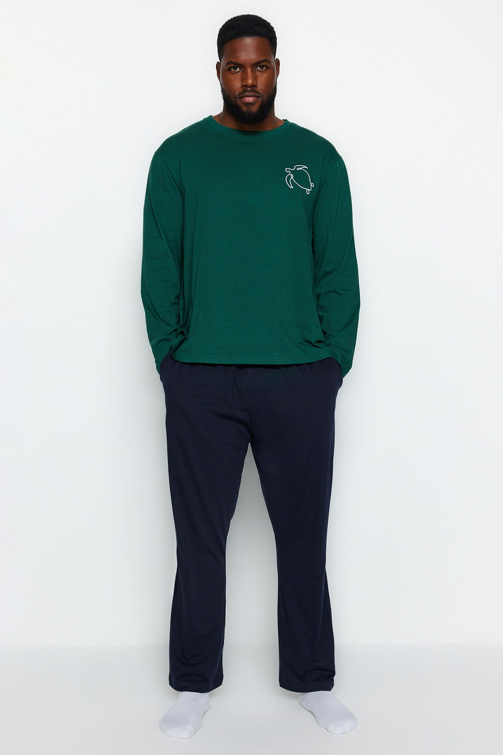 TRENDYOL MAN Yesil %100 Pamuk Regular Fit Nak?sl? Orme Buyuk Beden Pijama Tak?m? TMNAW24AI00004 - Trendyolmilla фото 2
