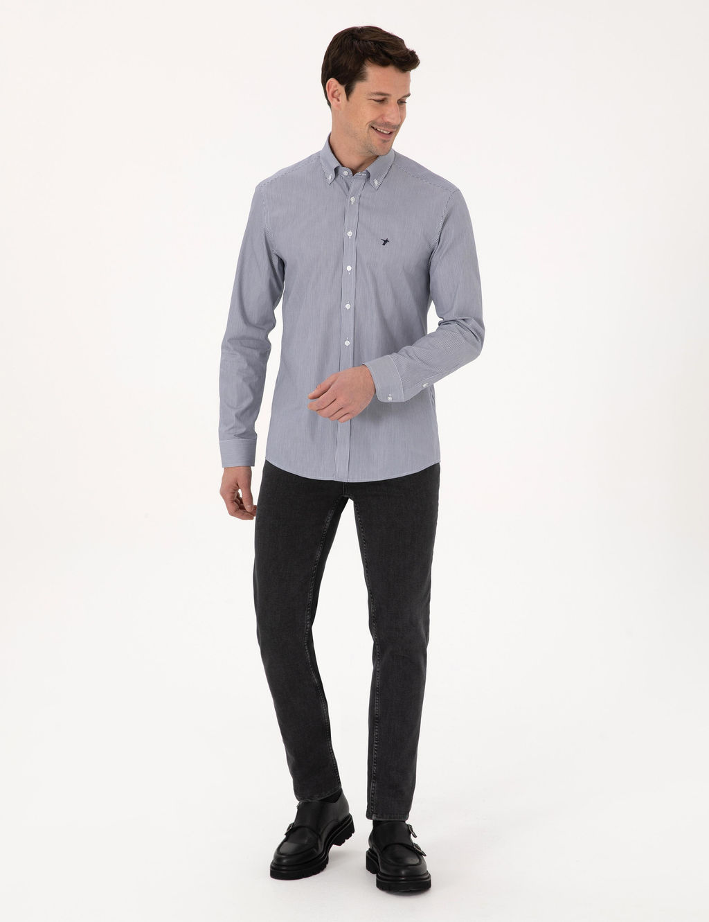 Lacivert Slim Fit Uzun Kollu G_mlek