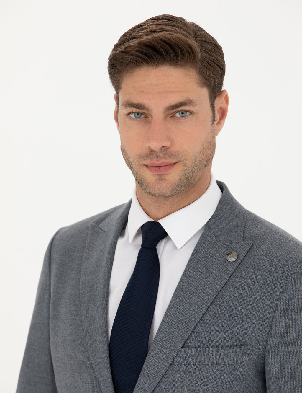 Koyu Mavi Slim Fit _izgili Tak_m Elbise