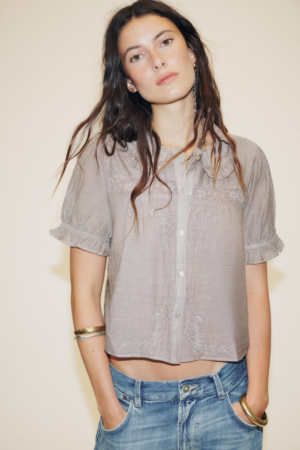EMBROIDERED SHIRT WITH PETER PAN COLLAR - Zara фото 2