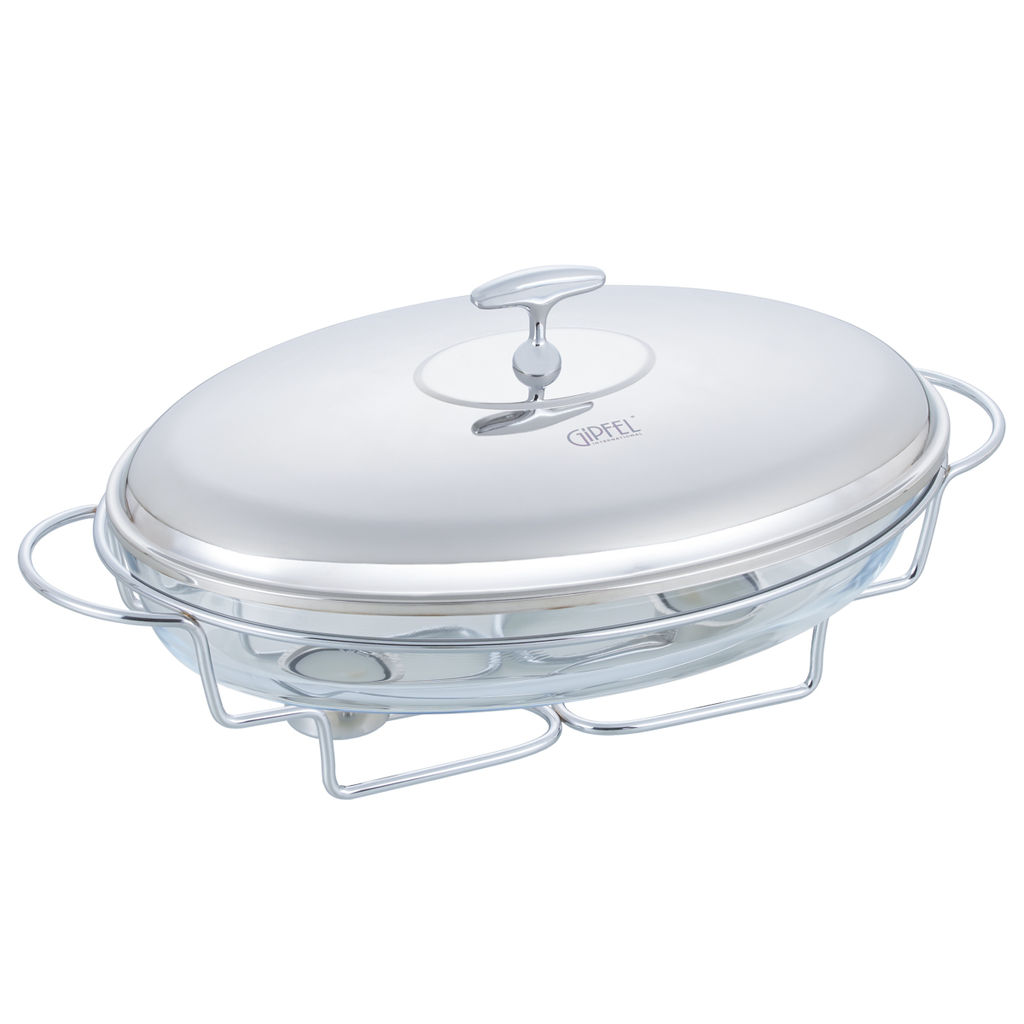 5028 GIPFEL Мармит овальный MARJORIE 35x24x6,5сm/3л со стеклянным контейнером, с двумя держателями для свечей. Материал: термостойкое стекло, цинковый сплав, нерж. Сталь  фото 2