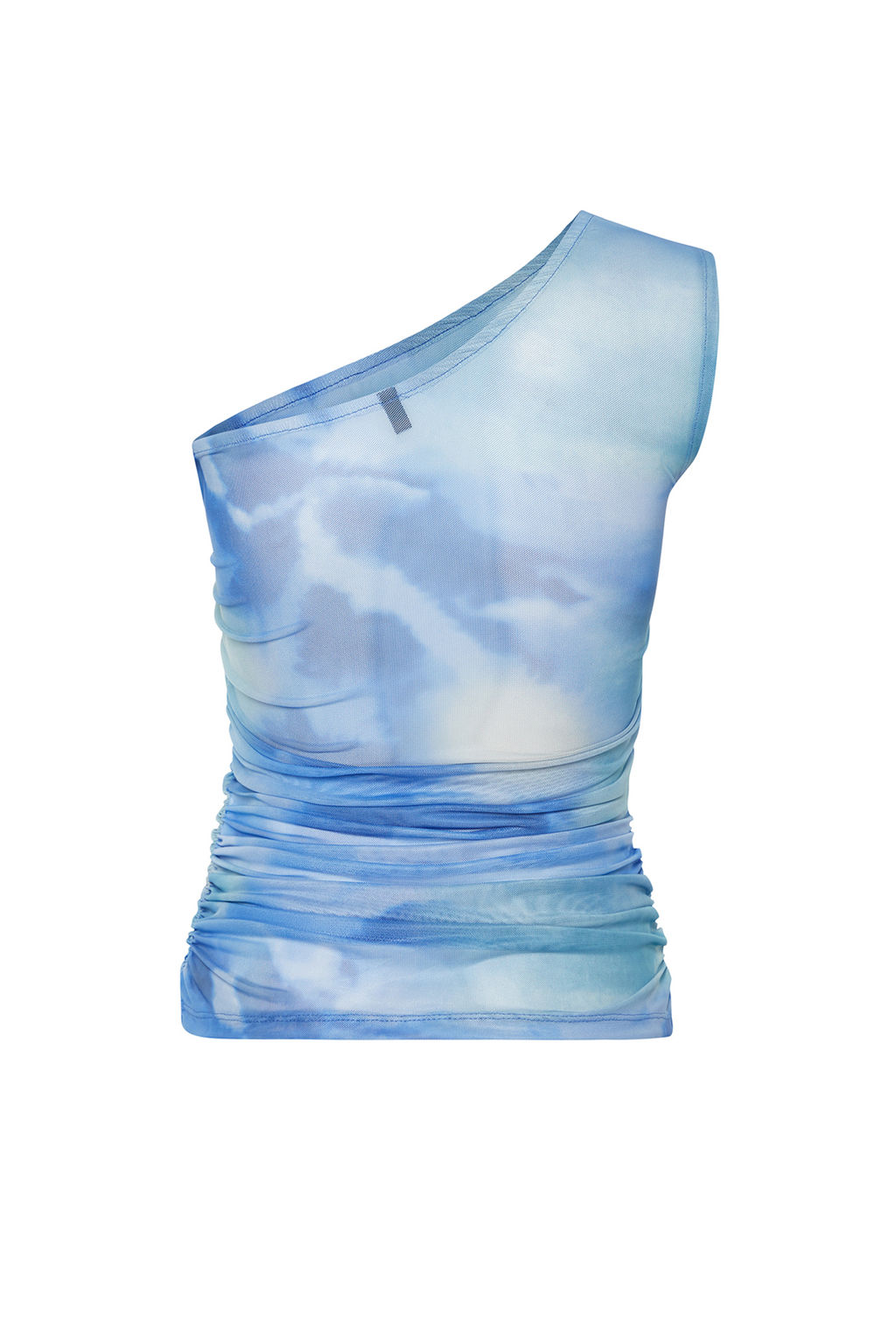 Lacivert Soyut Drape Detayl? Tek Omuzlu Fitted/Vucuda Oturan Tul Esnek Orme Bluz TWOSS24BZ00311