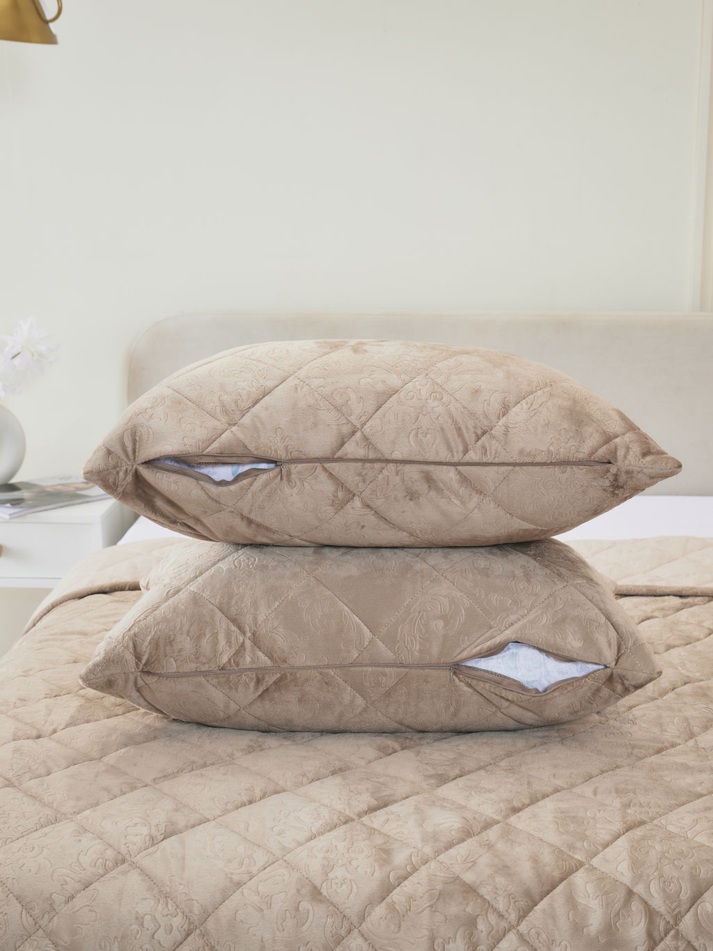 Набор покрывало и чехлы на подушку - Кристалл, цвет бежевый 200х220