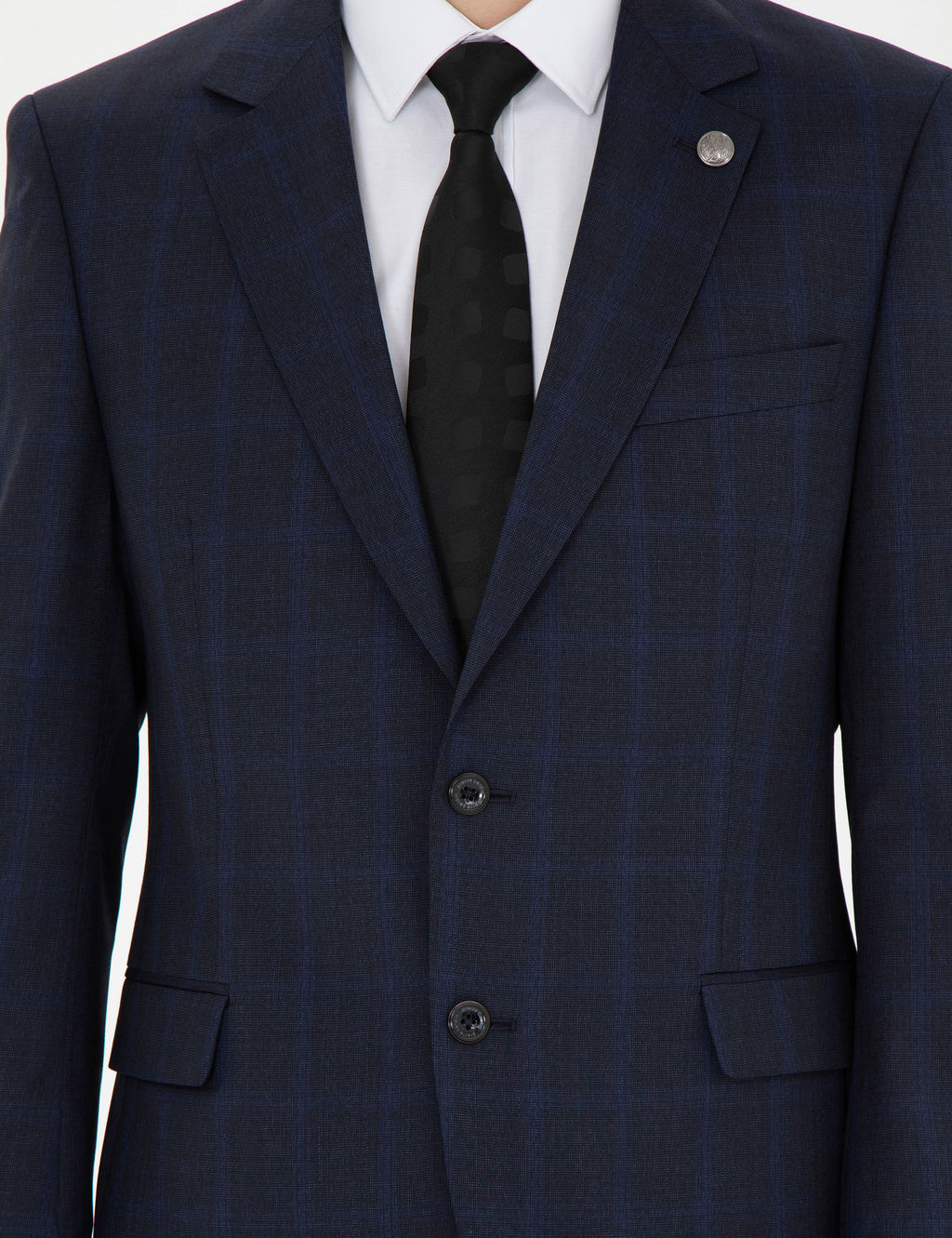 Lacivert Slim Fit %100 Y_n Ekose Tak_m Elbise