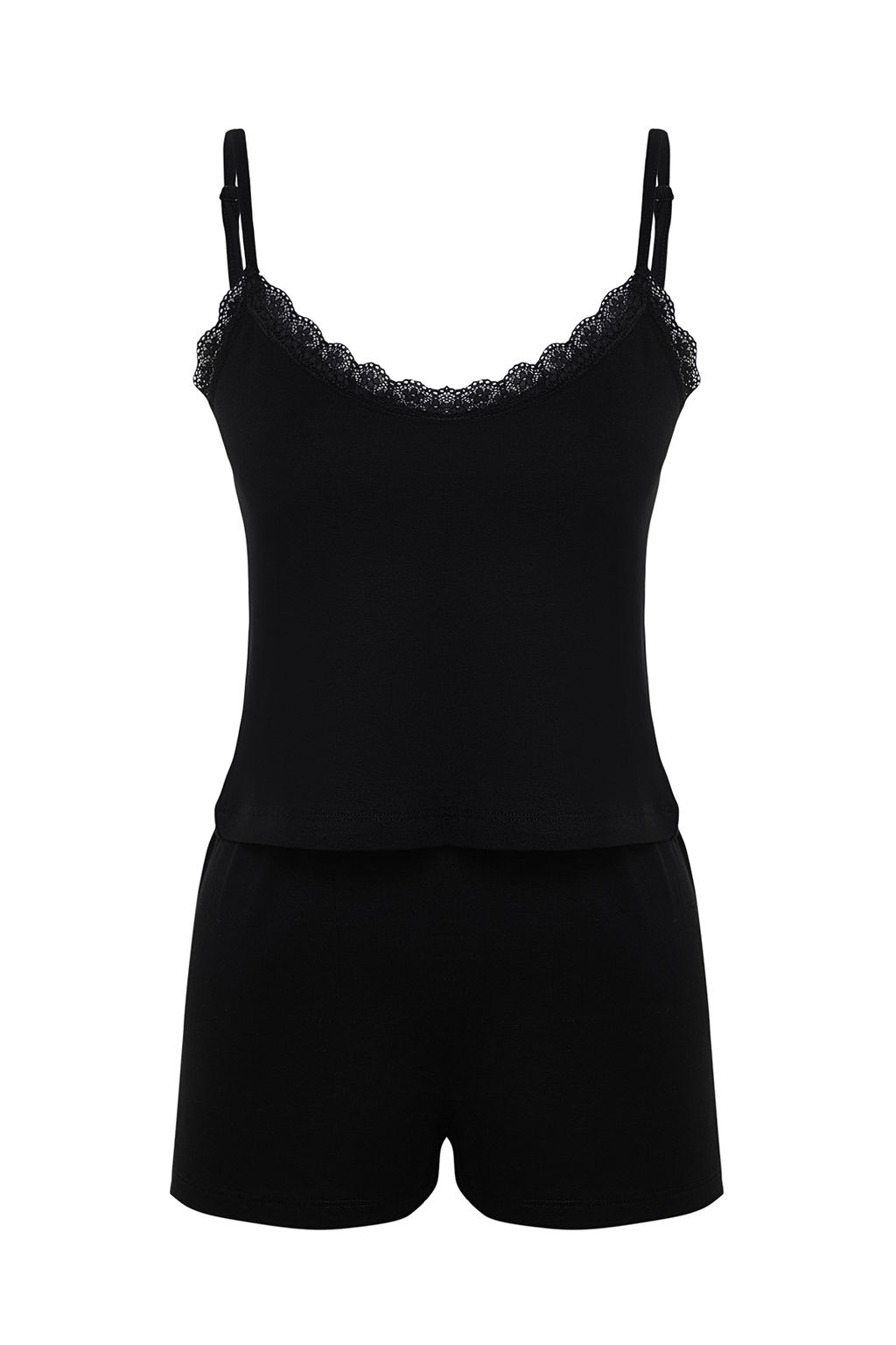 Trendyolmilla Siyah Dantelli Ip Ask?l? Viskon Sortlu Orme Pijama Tak?m? THMSS24PT00007  фото 7