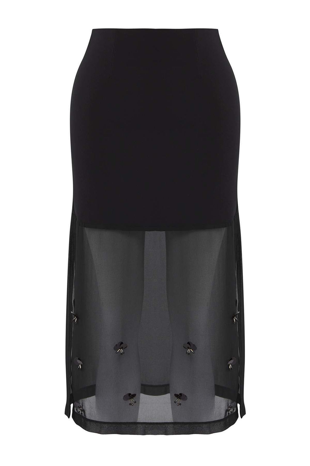 Siyah Tas Aplikeli Midi Party Etek TPRAW26ET00000 - Trendyolmilla фото 5