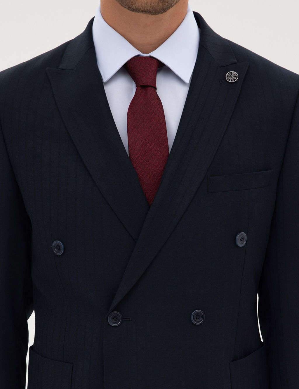 Lacivert Extra Slim Fit _izgili Kruvaze Tak_m Elbise