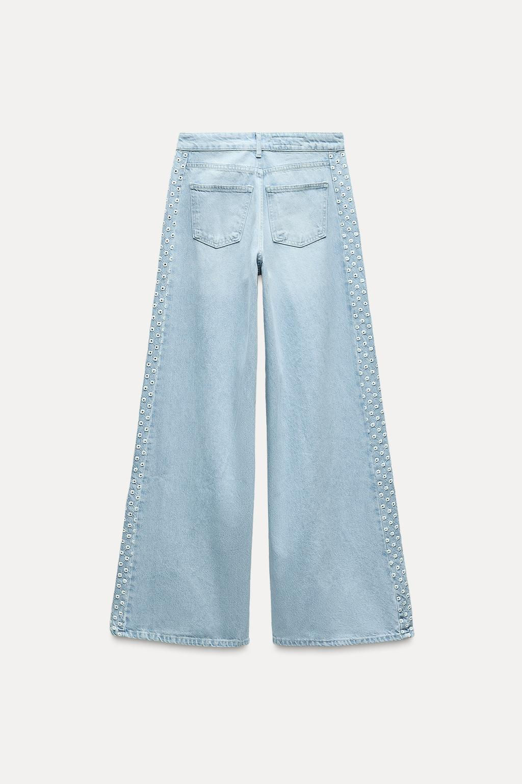 Z1975 WIDE-LEG HIGH-WAIST JEANS WITH CUTWORK EMBROIDERY - Zara фото 4