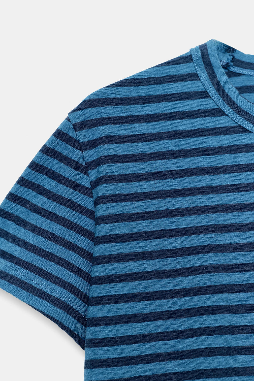 CAMISETA RAYAS ALGOD?N Y LINO / Azul / ?ndigo