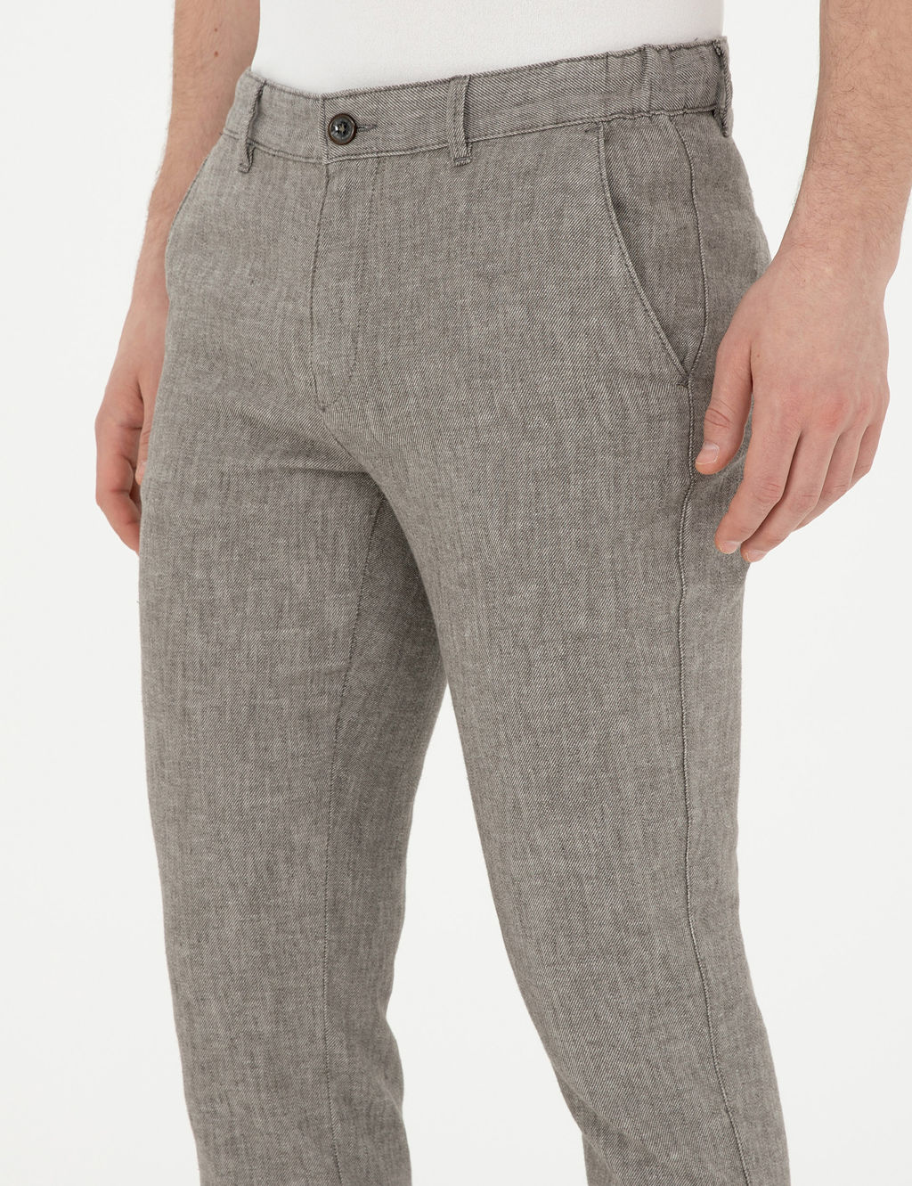 Ye_il Slim Fit Keten Kar___ml_ Kanvas Pantolon