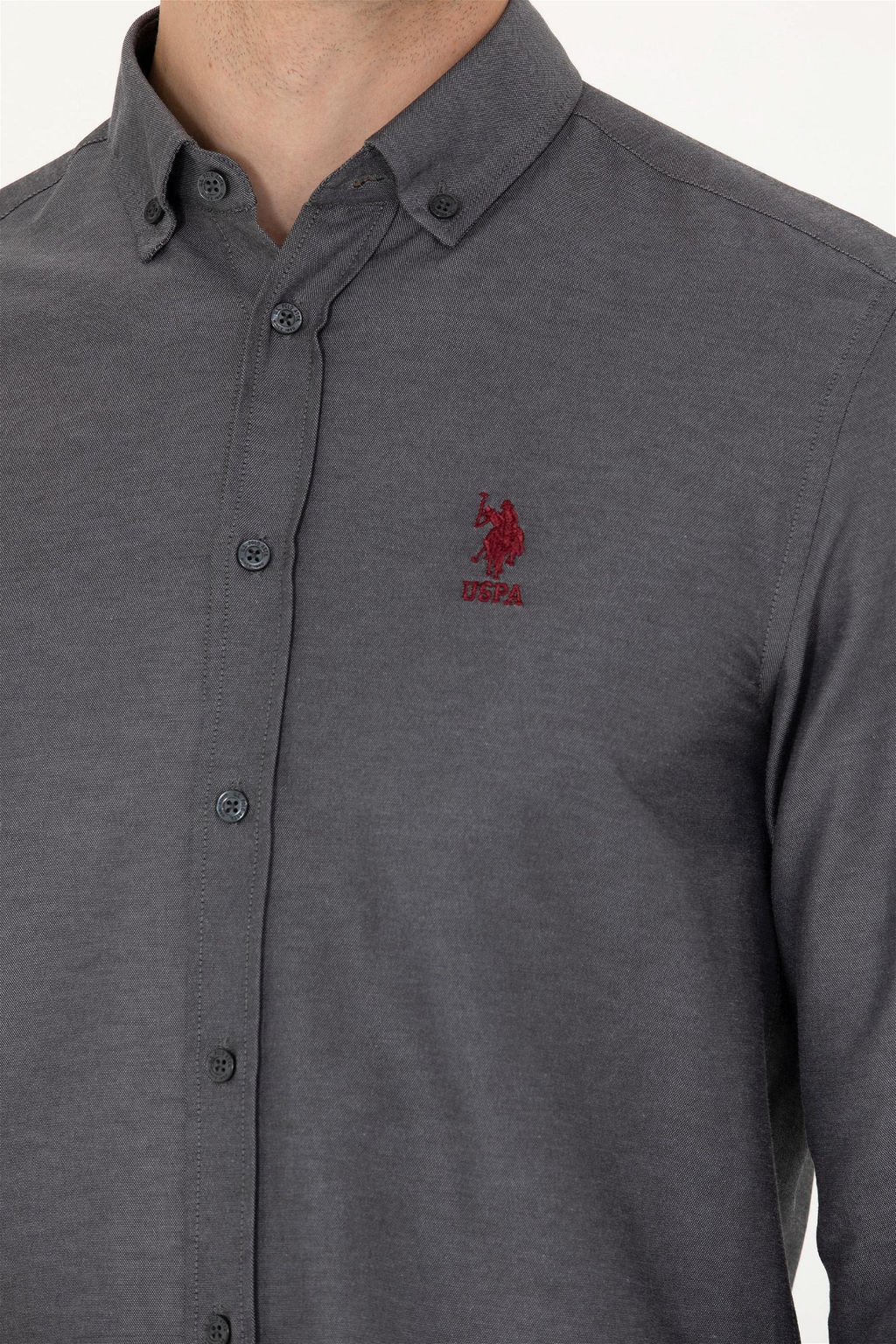 U. S. Polo Assn / Мужская базовая рубашка антрацитового цвета с длинным рукавом - U.s. polo assn фото 14