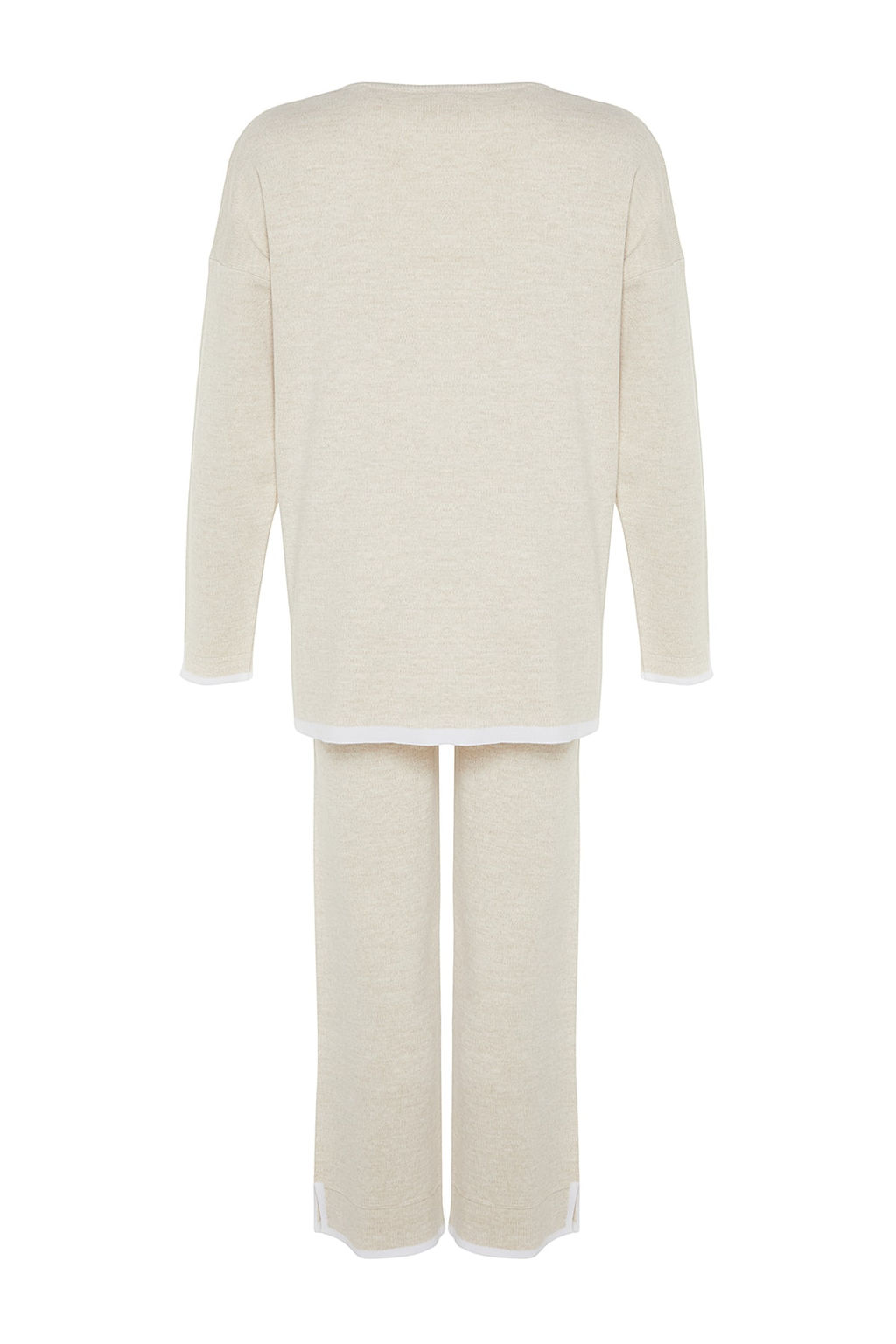 Bej Genis Kal?p Kontrast Renkli Triko Alt-Ust Tak?m TWOAW24AU00062