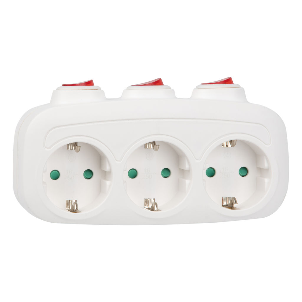 S-GES3-16OB WHITE Разветвитель сетевой с выключателем, с/з. 3 гнезда. 16А, 3500Вт. Белый. ТМ Uniel