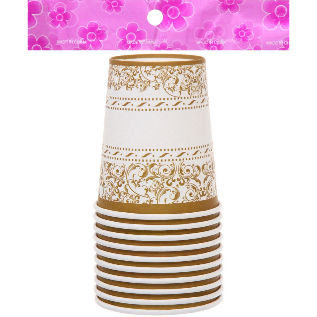 Цена за 6 шт. Стакан бумажный 0,2л в наборе 10 шт "Орнамент", золото