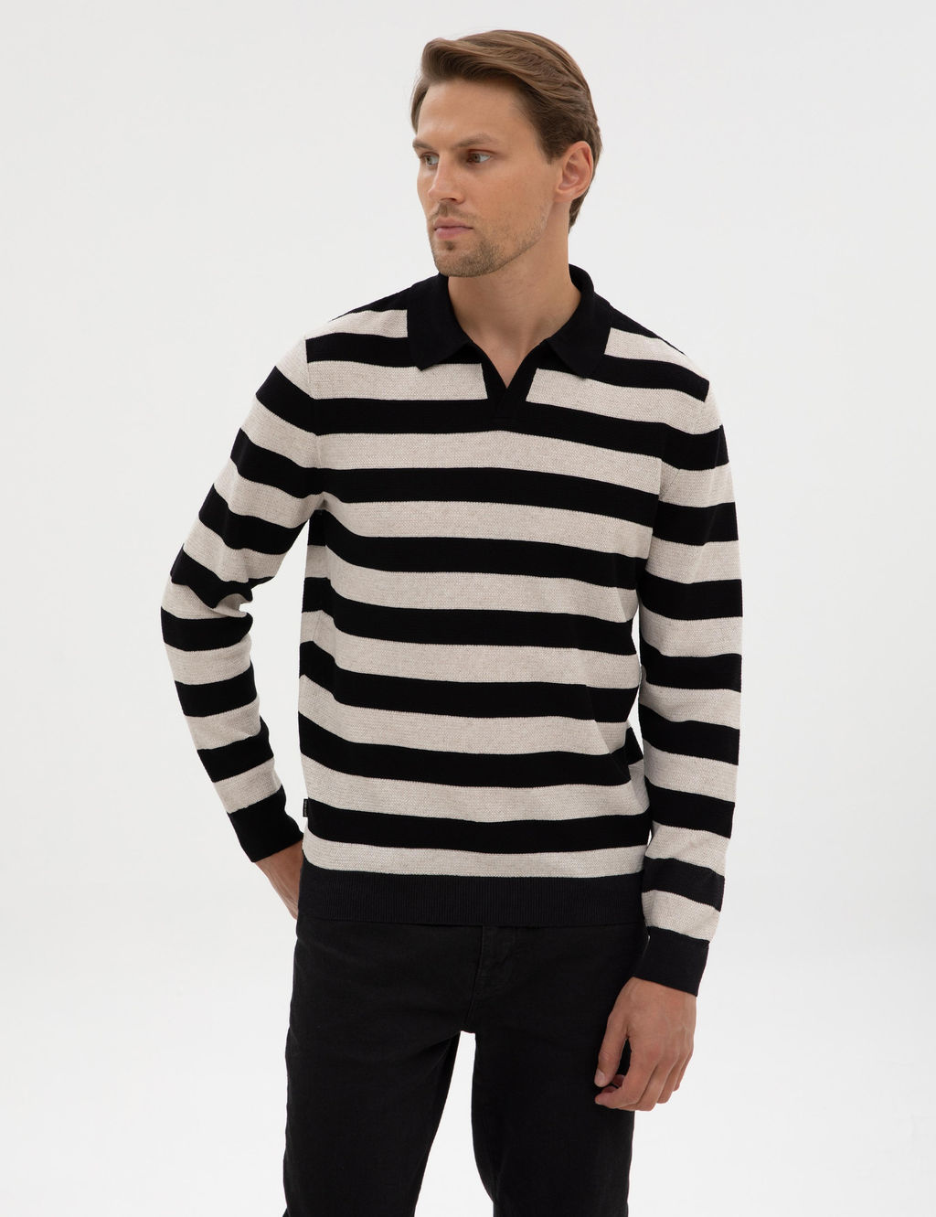 Siyah Slim Fit Polo Yaka Triko Kazak - Pierre cardin фото 3