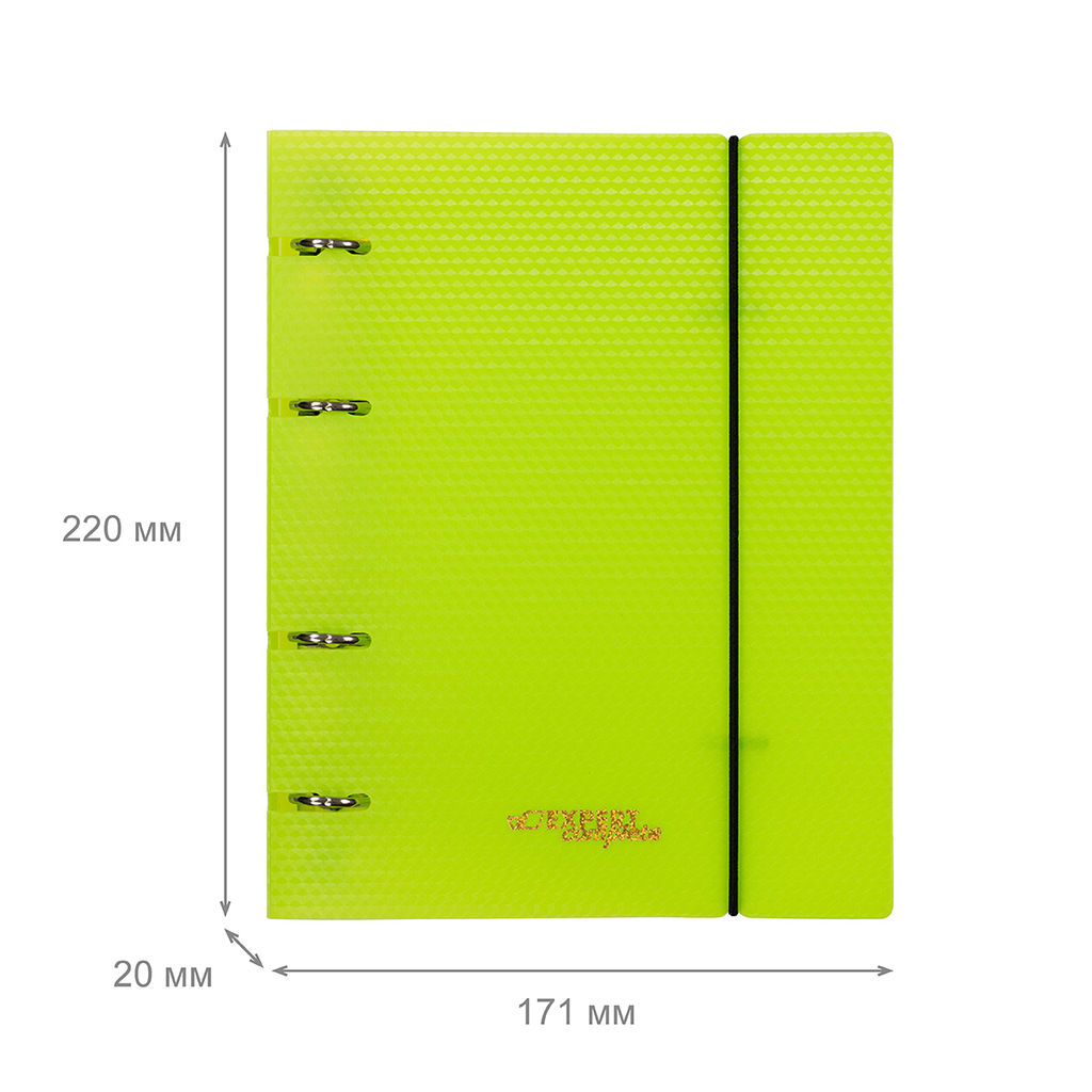Expert Complete PRISMA NEON Папка-обложка для сменного тетрадного блока на 4 кольцах A5+ 700 мкм 20 мм эффект 3D 1 шт. d - 20 мм лайм EC21140021