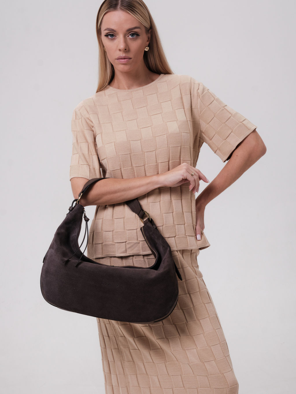 Сумка замшевая багет Azaro 30861 коричневый торф