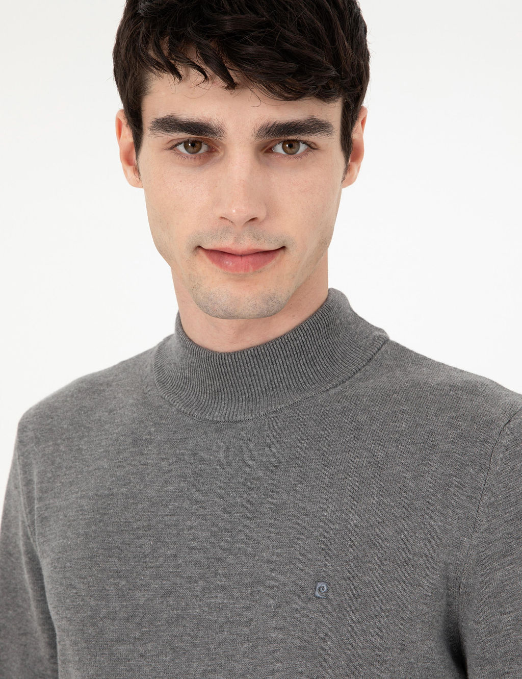Gri Melanj Slim Fit Yar_m Bal_k__ Yaka Basic Triko Kazak - Pierre cardin фото 2