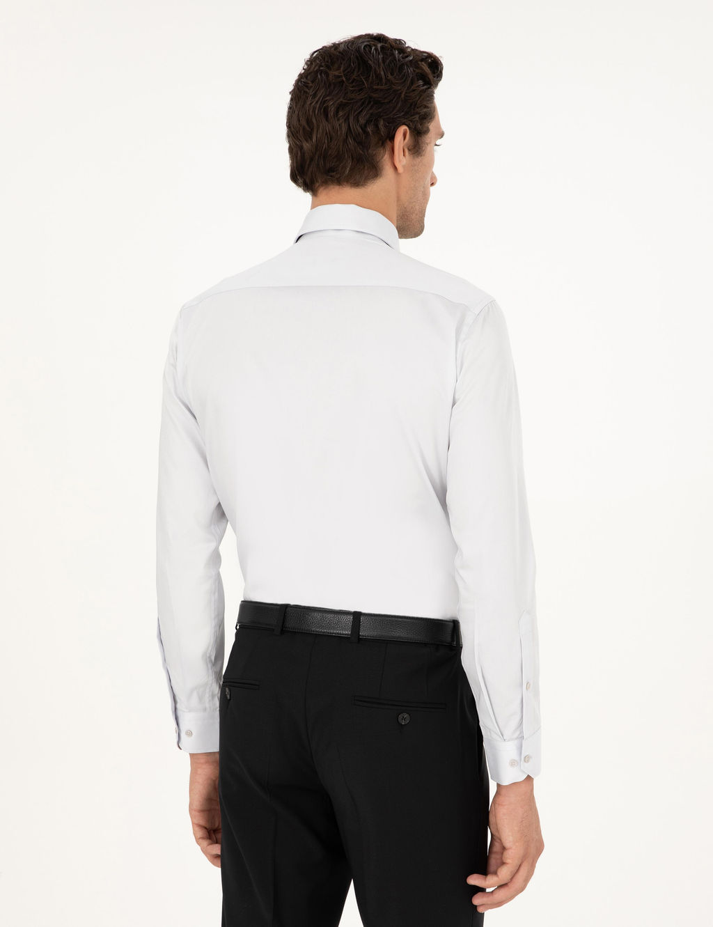 Светло-серая классическая рубашка приталенного кроя с итальянским воротником - Cacharel фото 5