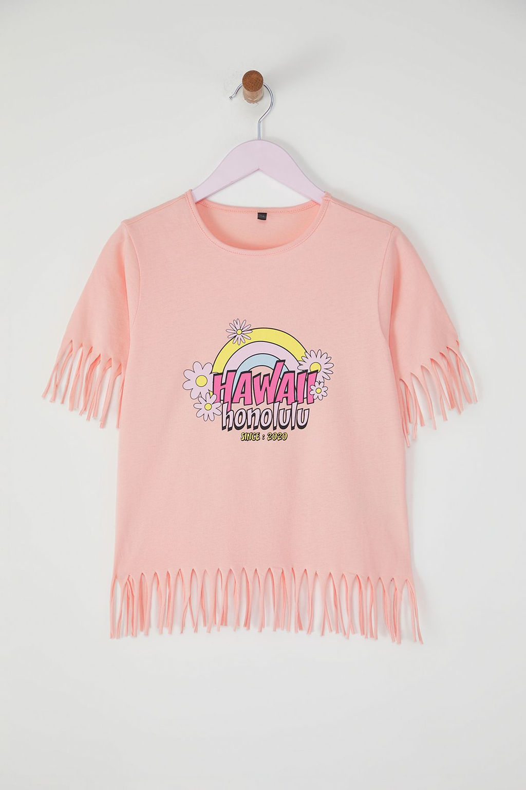Ekru K?z Cocuk %100 Pamuk Slogan Bask?l? Regular Kal?p Puskullu K?sa Kol Orme T-Shirt TKDSS25TS00067