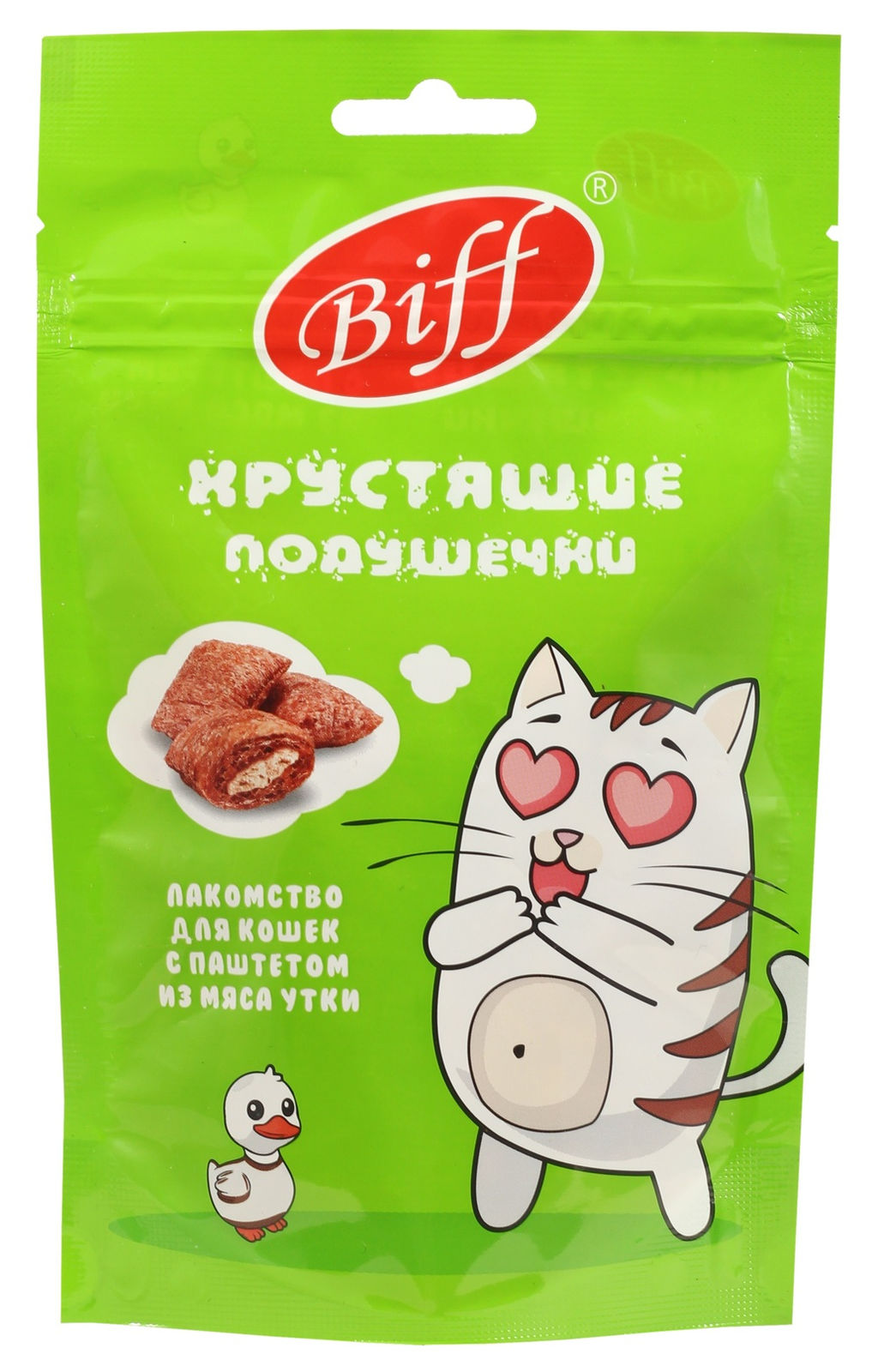 Хрустящие подушечки Biff для кошек с паштетом из утки