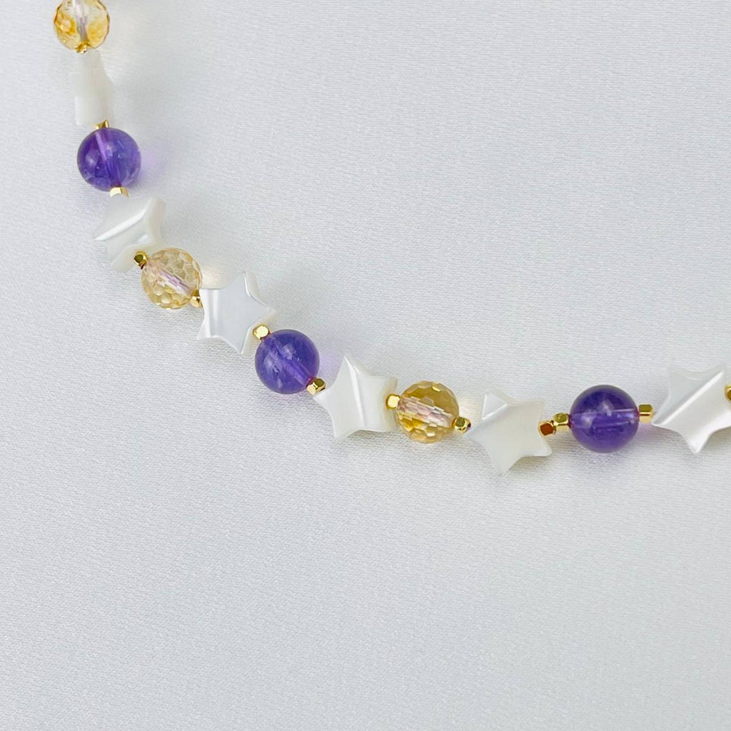 Бусы детские из Аметиста, Цитрина и Перламутра 35 см +