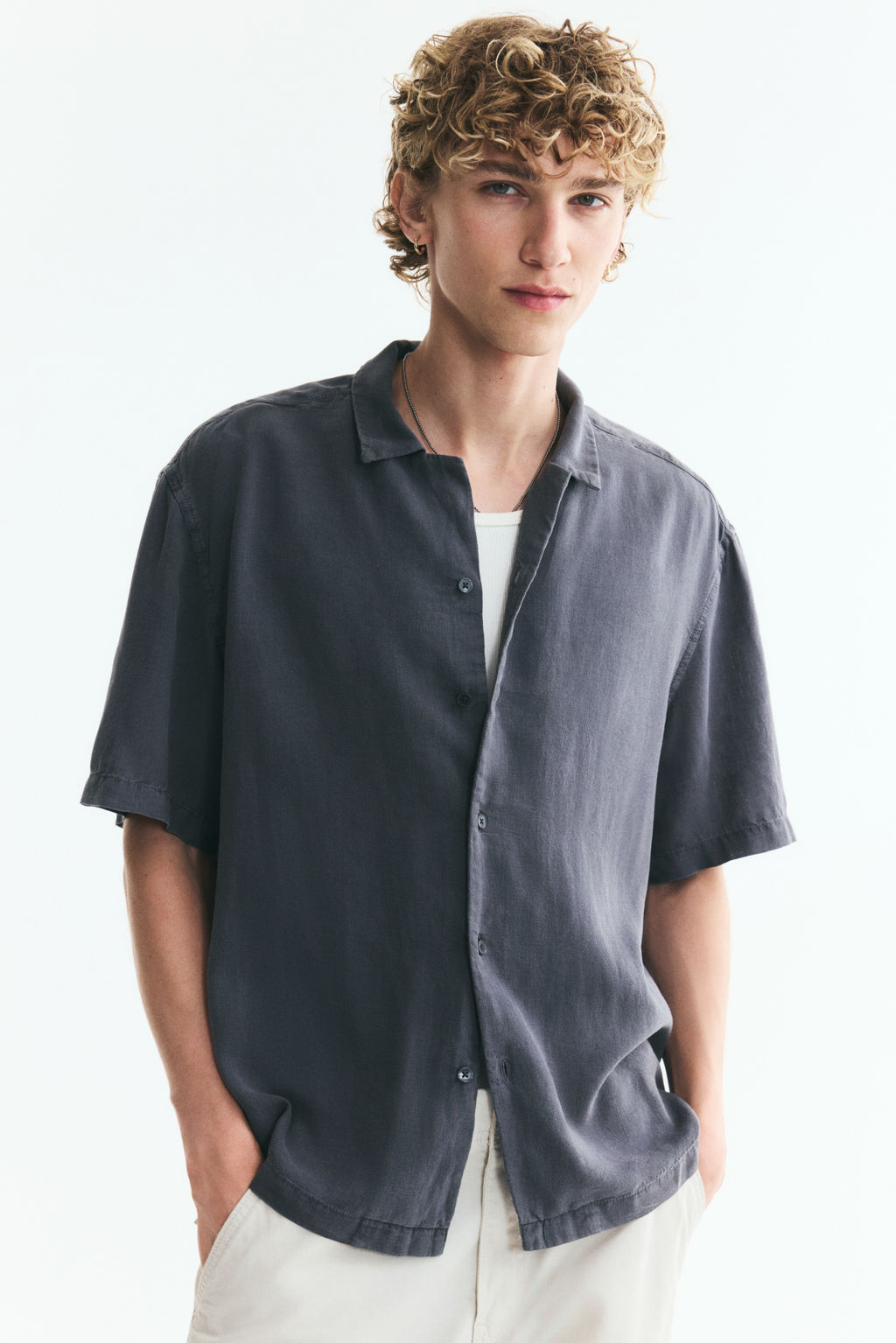 Camisa resort en mezcla de lino Relaxed Fit - H&m фото 3