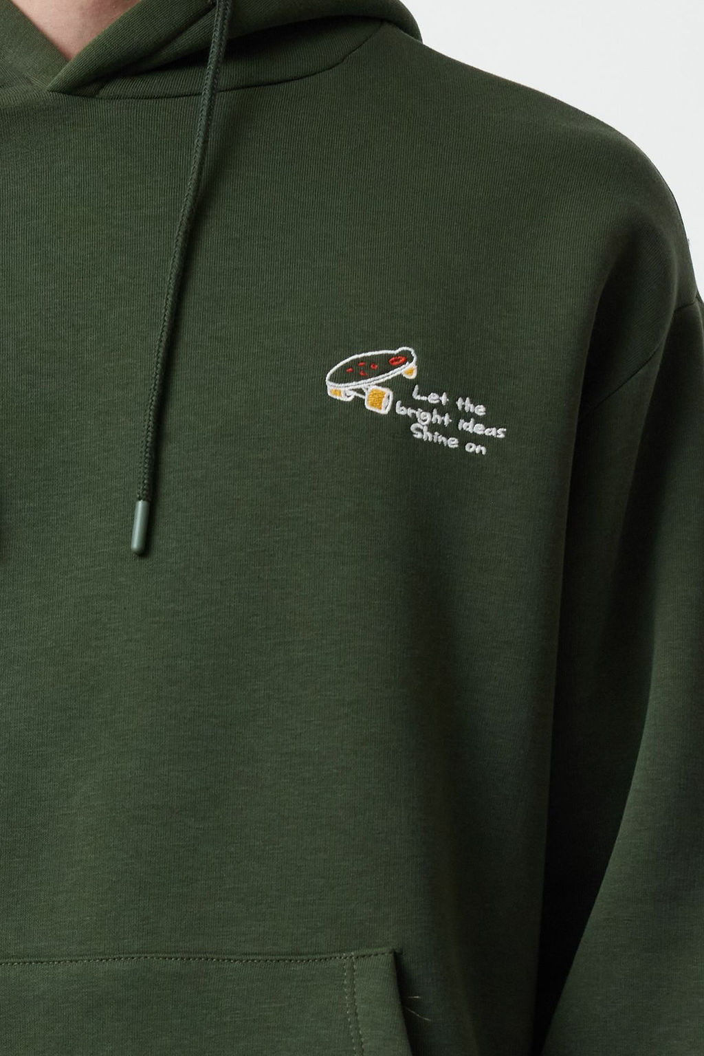 Haki Oversize/Genis Kesim Nak?sl? Ici Polarl? Kapusonlu Sweatshirt TMNAW25SW00016