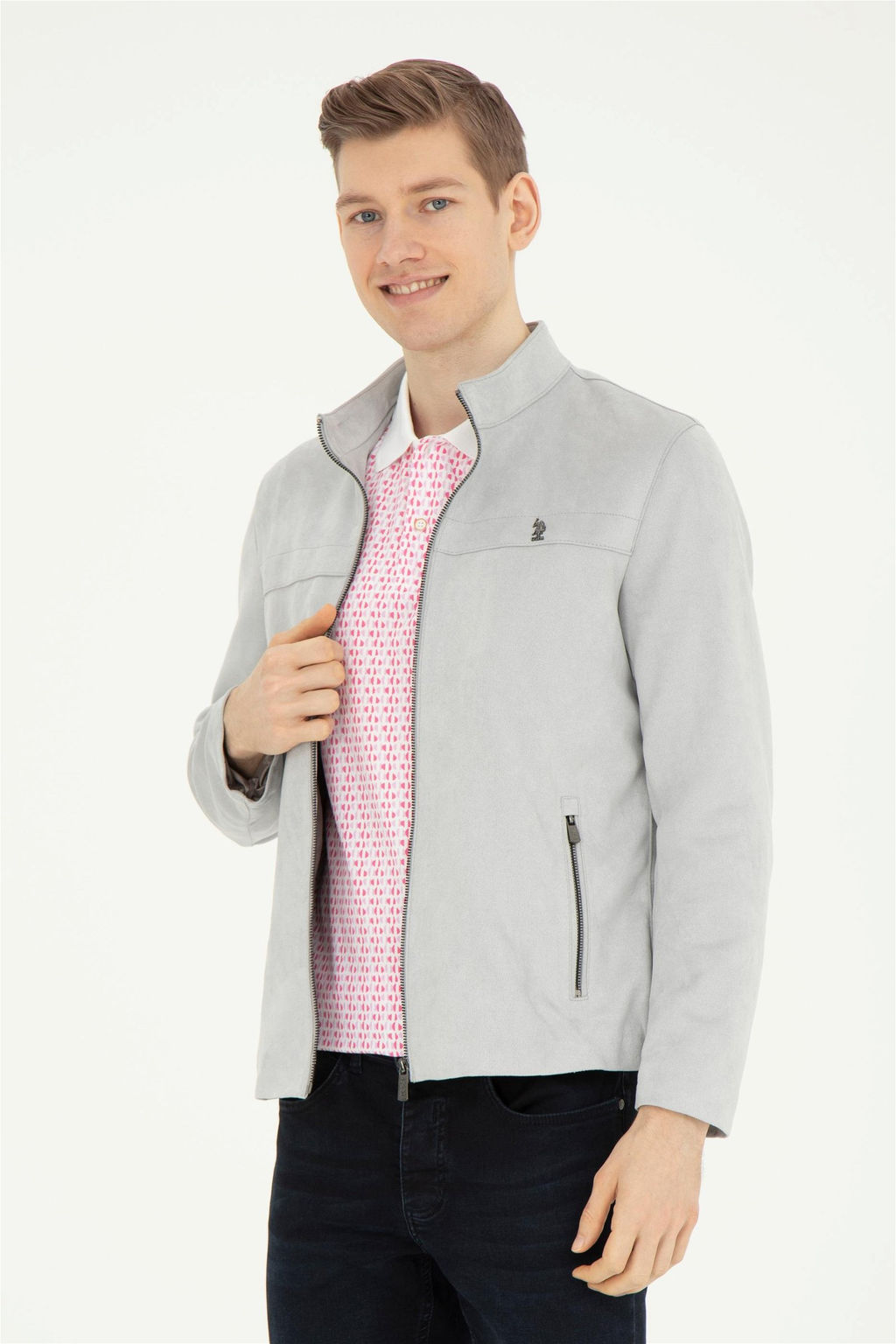 Мужская серая кожаная куртка