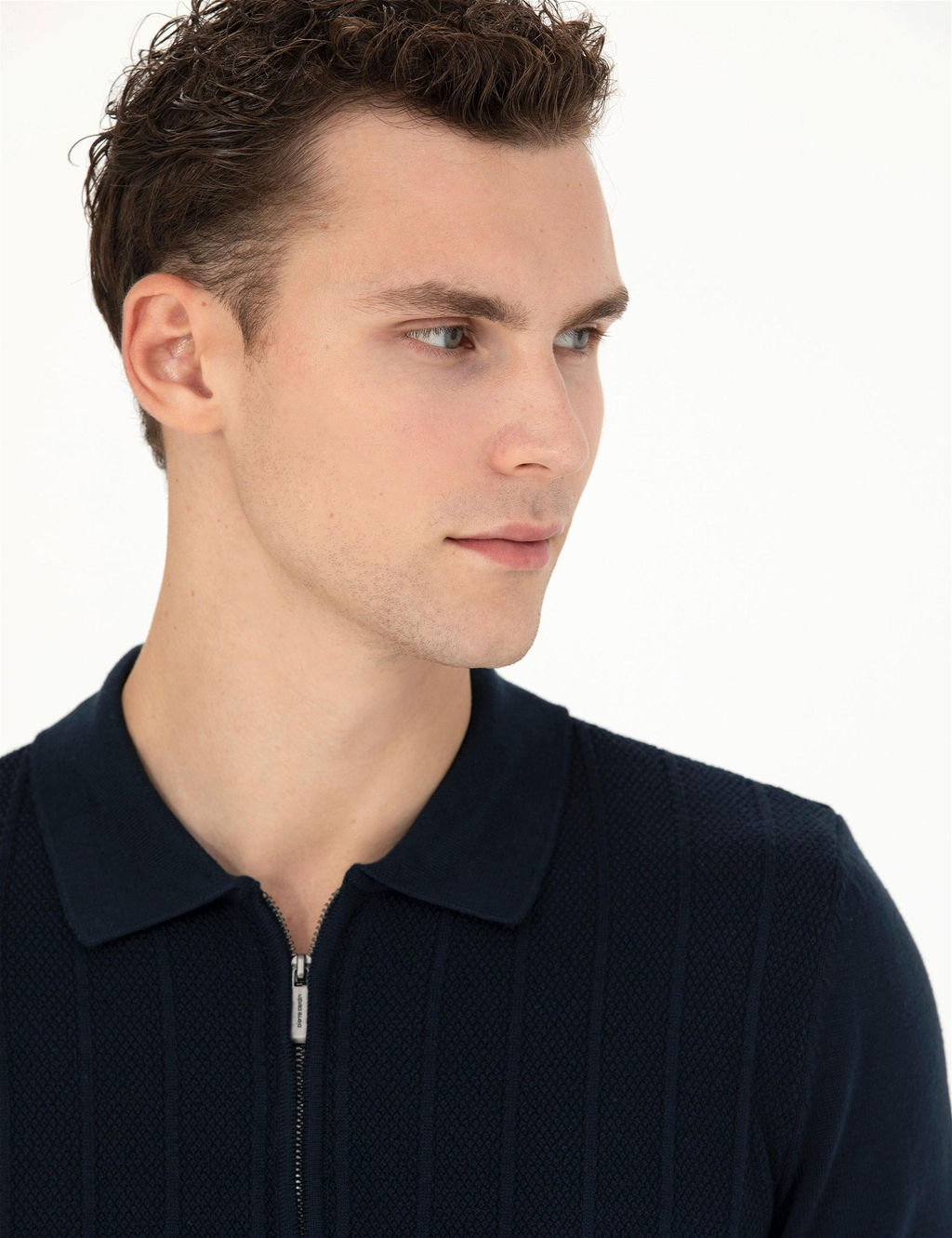 Lacivert Slim Fit Fermuarl_ Polo Yaka Triko Kazak - Pierre cardin фото 2